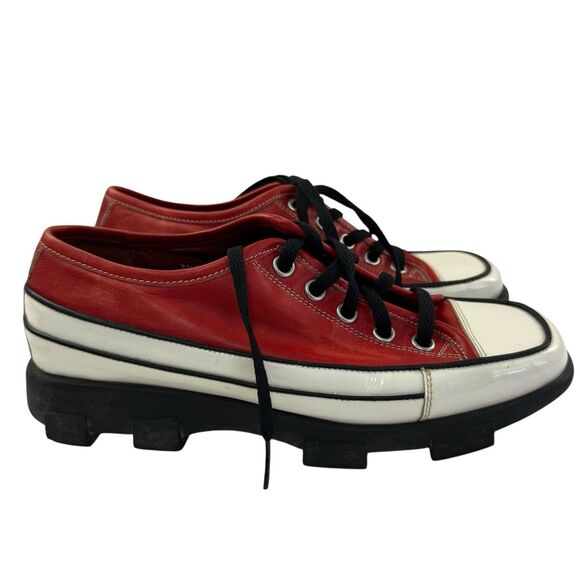 Donald Pliner Actor Red Leather Trainers Size 7.5M 9.5 US Chucks Shoes Patent - Picture 5 of 12